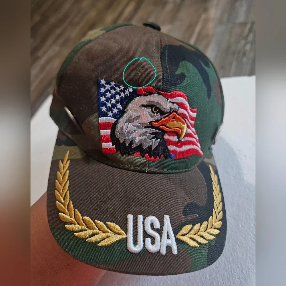 🩵Junior August‎ camouflage baseball cap embroidered American flag💚